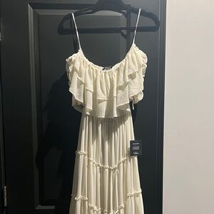 Lulu's Cream Strapless Ruffle Dress